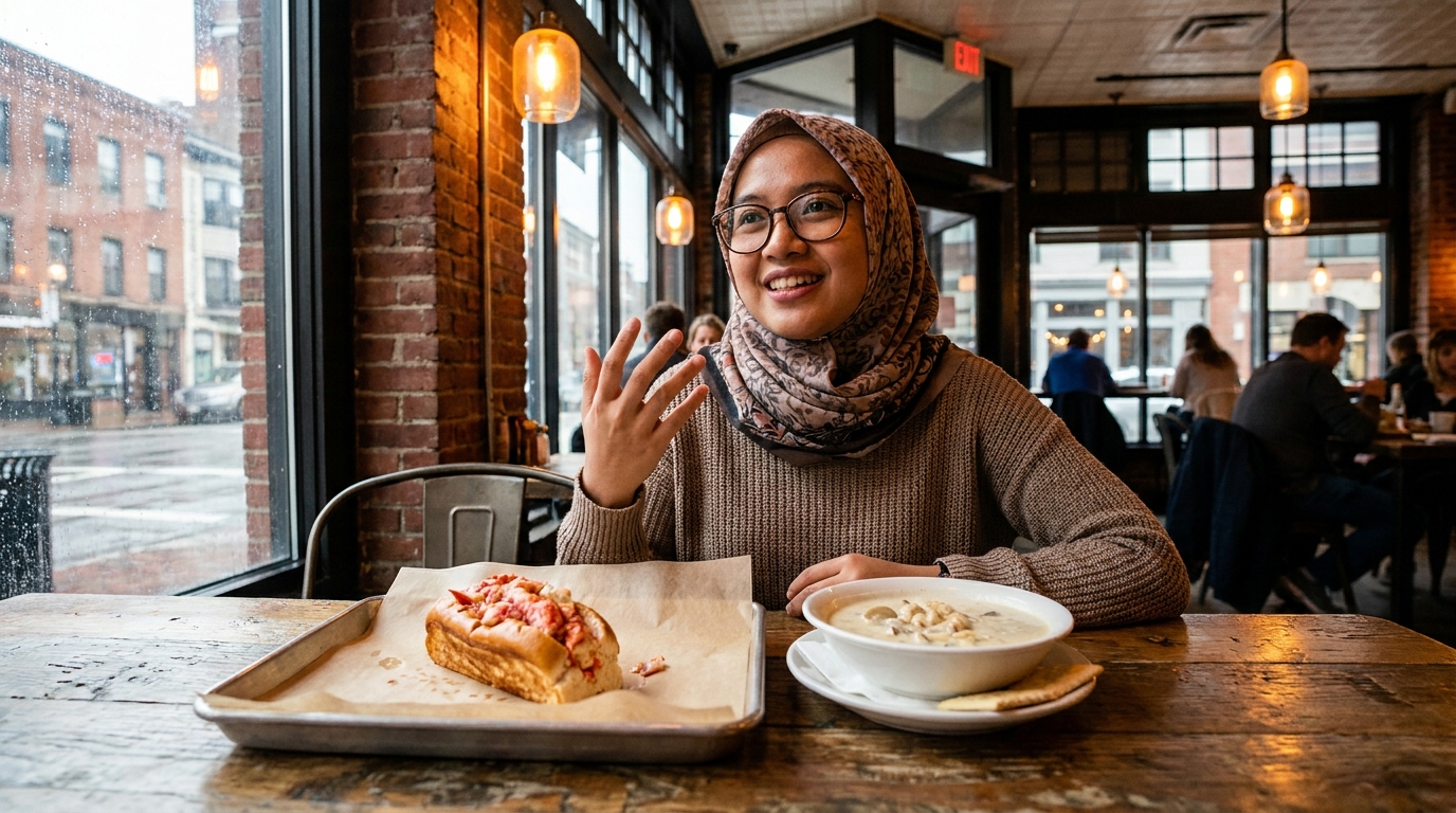 Panduan Makanan Boston × Berbicara Deskriptif: Lobster Roll, Clam Chowder, dan Cannoli sebagai Bahan Nyata