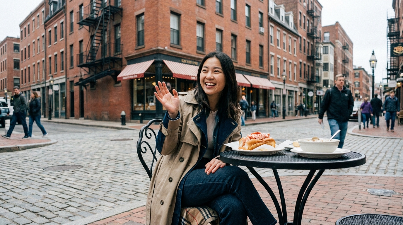 Hướng dẫn ẩm thực Boston × Luyện nói mô tả: Lobster Roll, Clam Chowder và Cannoli làm tư liệu thật