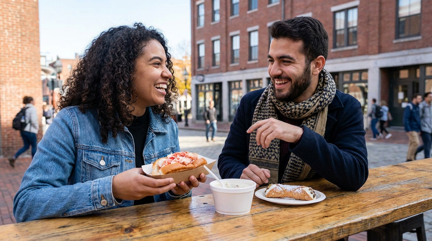 Boston Food Guide × Descriptive Speaking: Lobster Rolls, Clam Chowder, and Cannoli as Real Material
