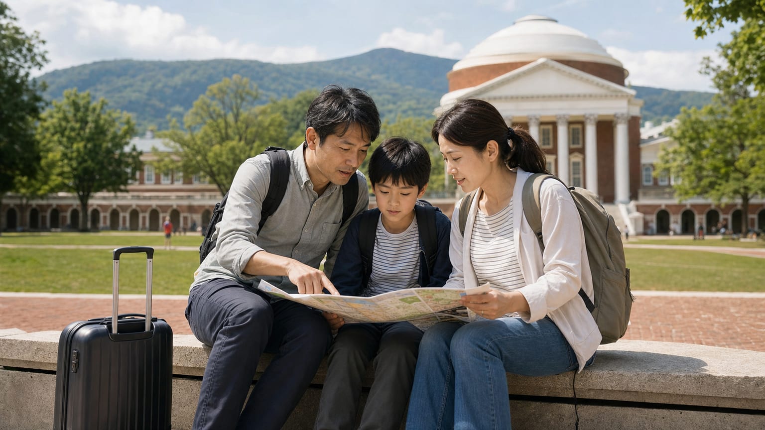 家族でシャーロッツビルの4日間学習旅行の旅程をどう計画するか？