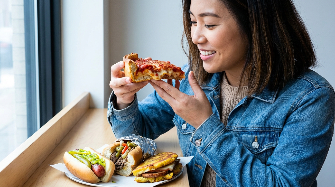 อาหารสัญลักษณ์ของ Chicago: Deep-Dish Pizza, Chicago Dog, Italian Beef และ Jibarito