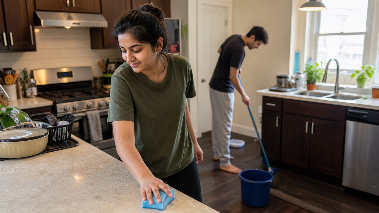 ठीक-ठीक बताएँ कि कैसे साफ़ करना है: Wipe, Scrub, Sweep, Mop और Rinse