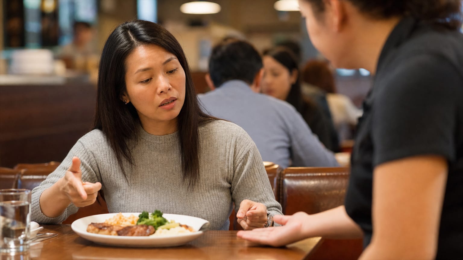 禮貌地說出食物哪裡不對:沒熟、過熟、淡而無味、燒焦、冷掉與油膩