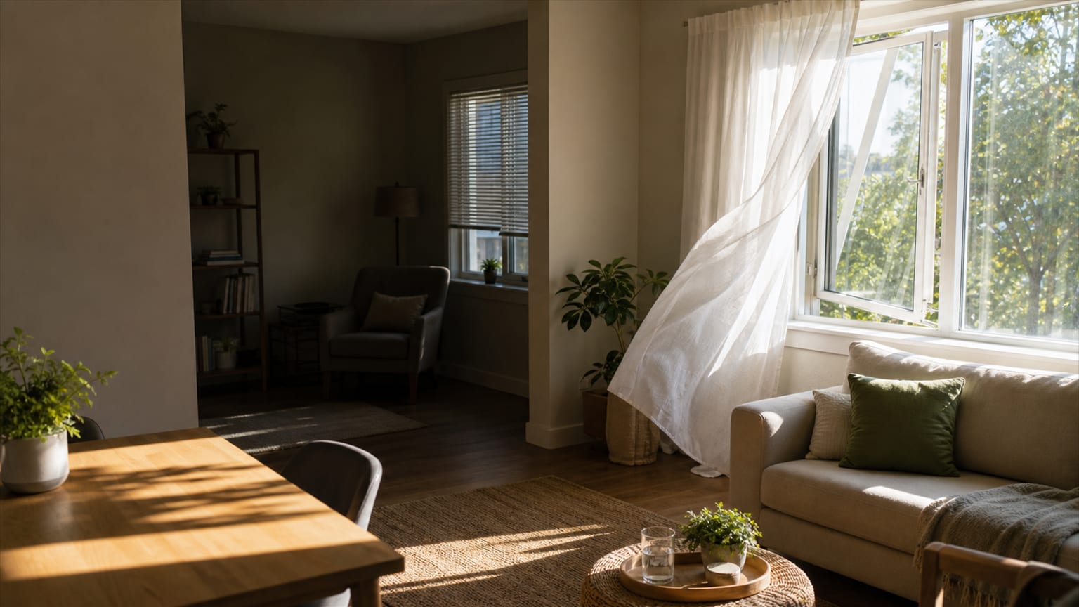 Giải thích vì sao một căn phòng khó chịu: Bright, Dim, Glare, Shade, Stuffy, Ventilated