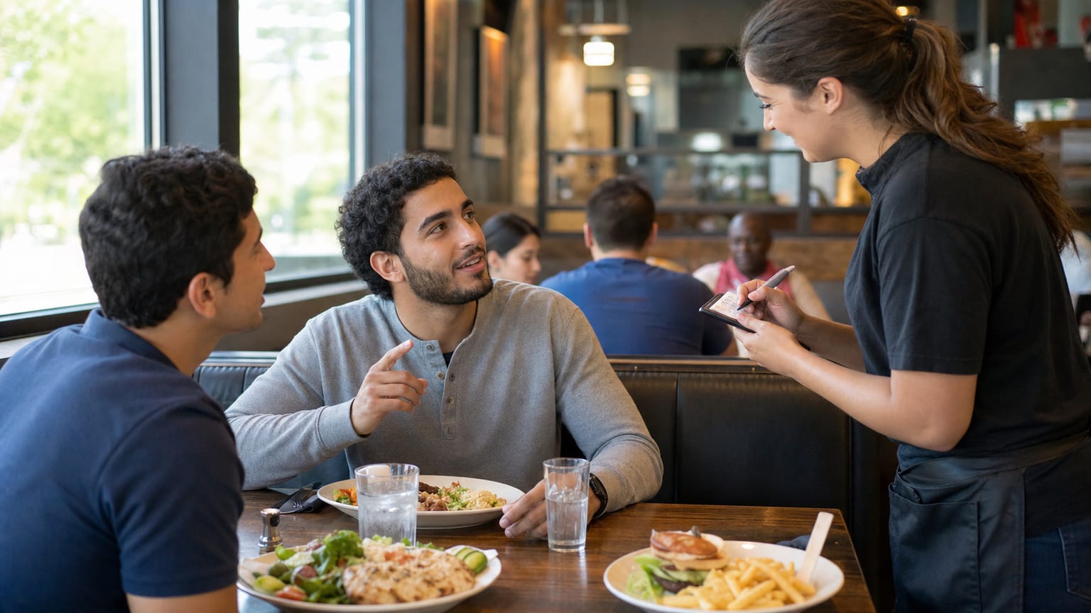 ما الإنجليزية التي تحتاجها للطلب والسؤال والدفع في مطعم أمريكي؟