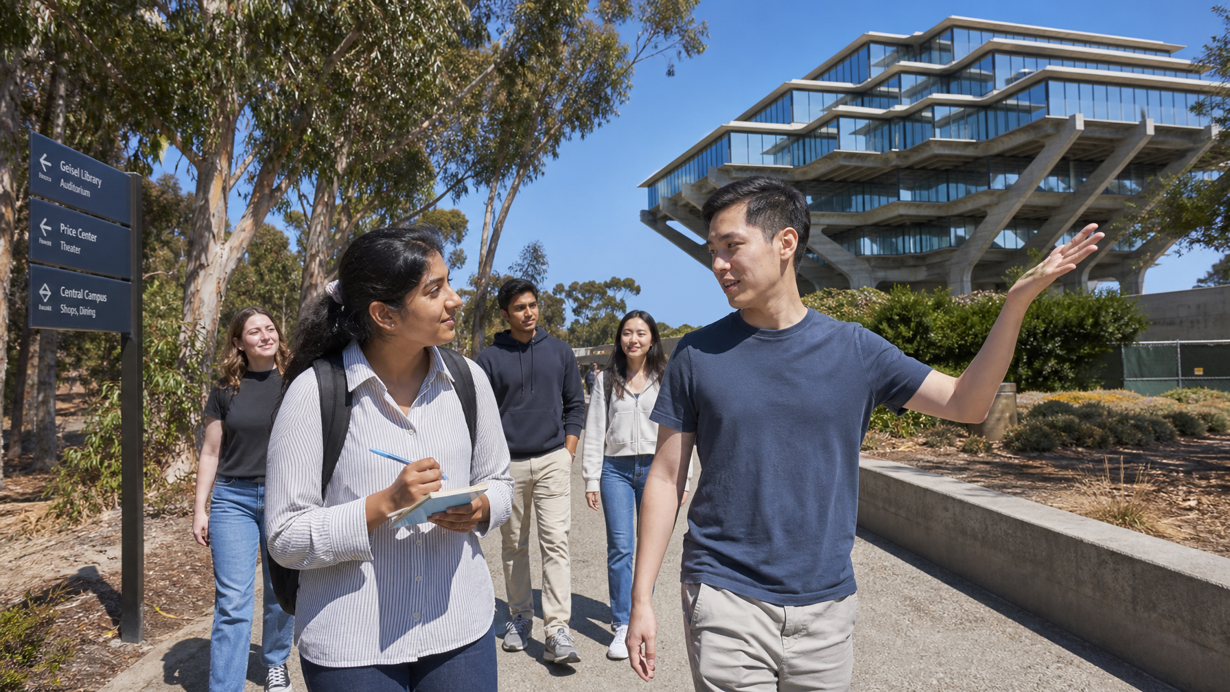 कौन-सी English आपको एक San Diego campus tour पर बेहतर प्रश्न पूछने में मदद करती है?