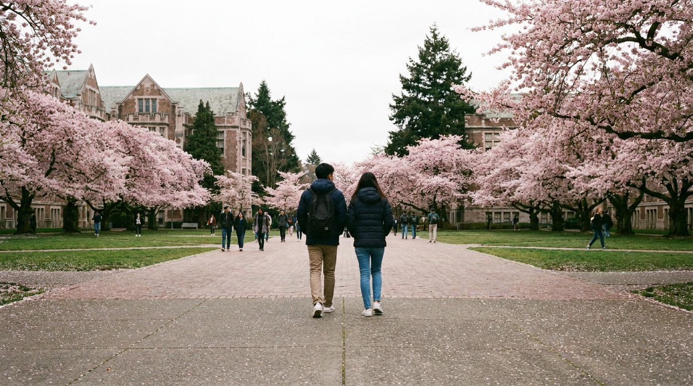 ฤดูกาลของ Seattle และจังหวะเยี่ยมชมวิทยาเขต: ตำนานเรื่องฝน, ซากุระ UW, ฤดูร้อนแห้ง และฤดูหนาวที่มืด