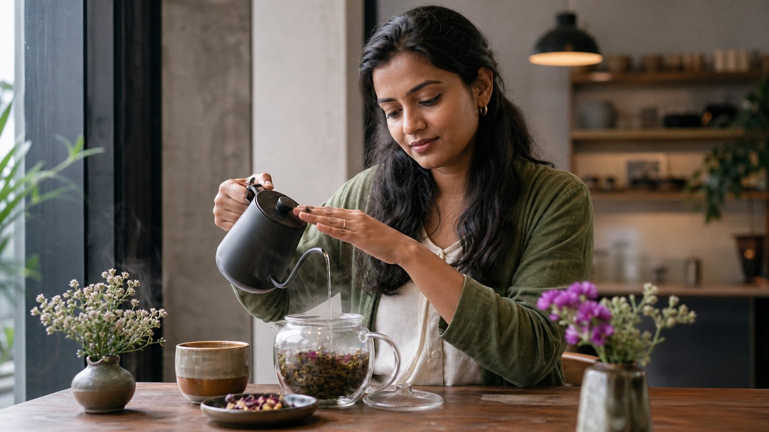 चाय का वर्णन सटीक शब्दों में: Steep, Brew, Astringent, Floral, और Earthy