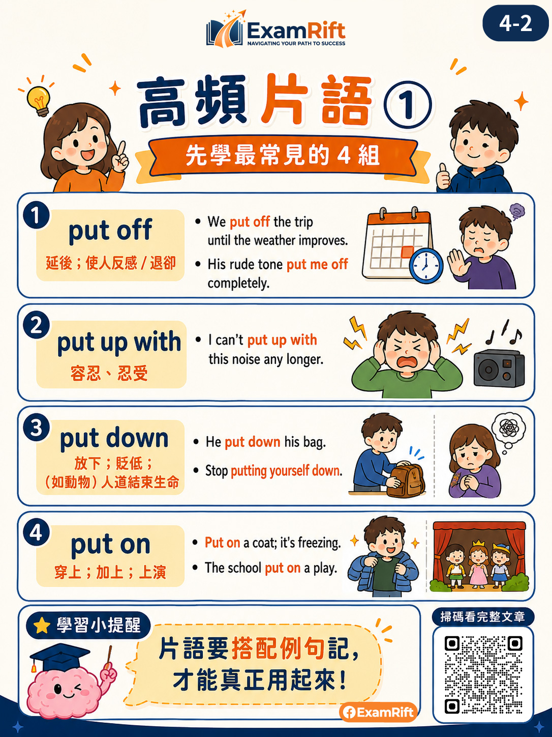 圖卡快速複習:「Put」的多重面貌:Off、Up With、Down、Out 圖卡 2