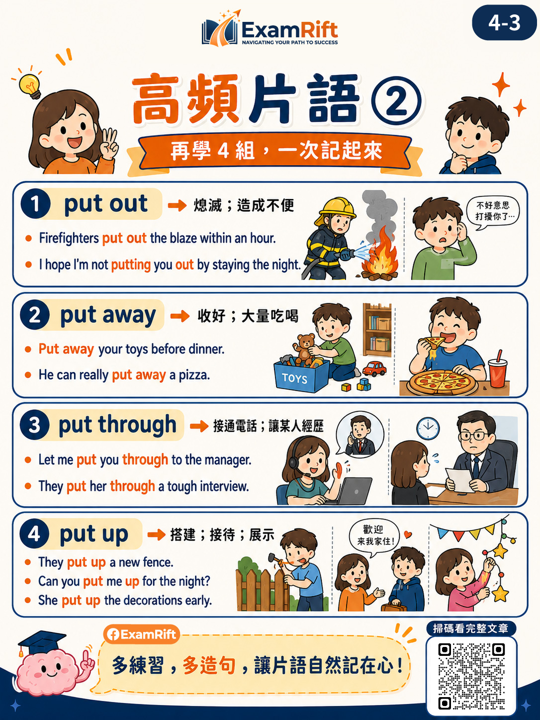 圖卡快速複習:「Put」的多重面貌:Off、Up With、Down、Out 圖卡 3