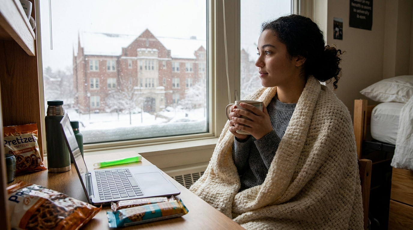 Esenciales para un día de nieve — Lo que los estudiantes internacionales necesitan cuando el campus cierra