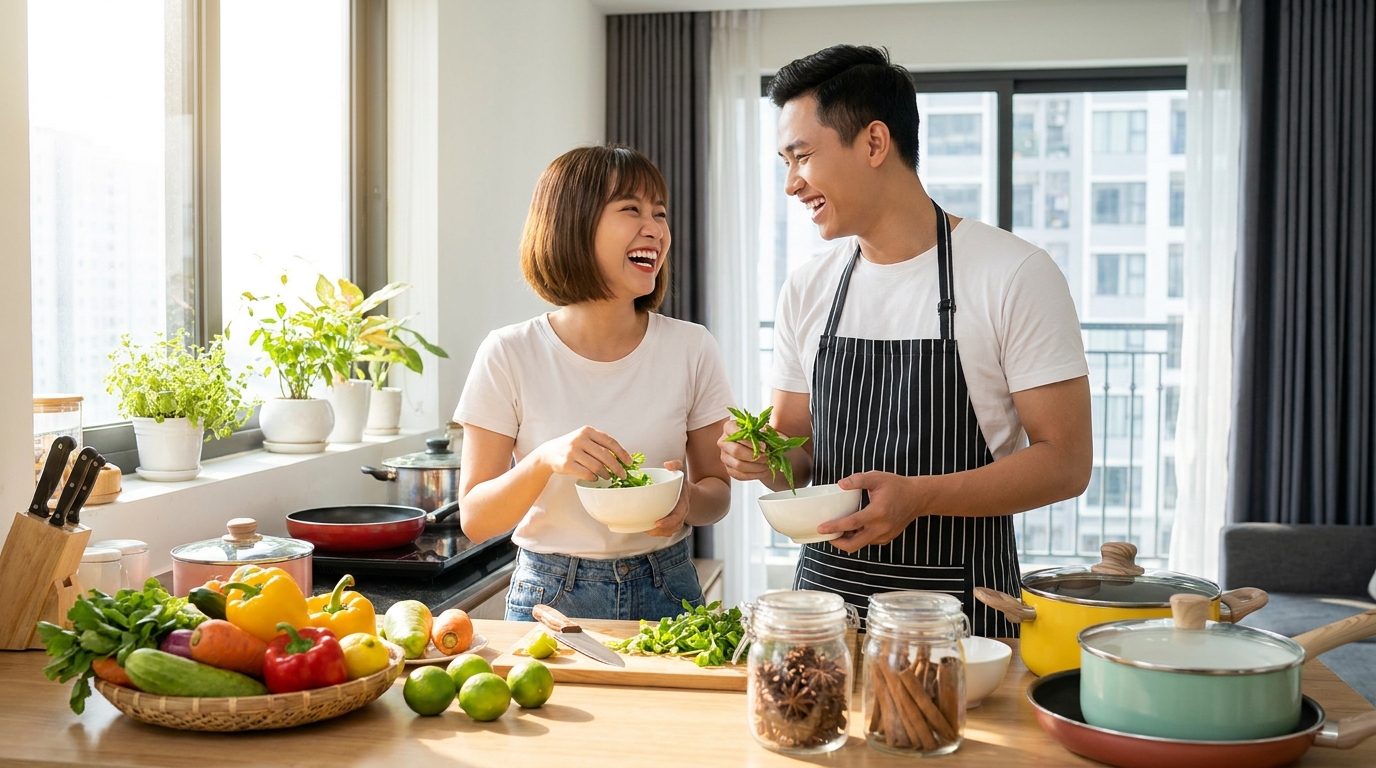 Nấu ăn tại căn hộ ở Mỹ — Chuẩn bị bữa ăn, đồ bếp cơ bản và công thức cho sinh viên xa nhà