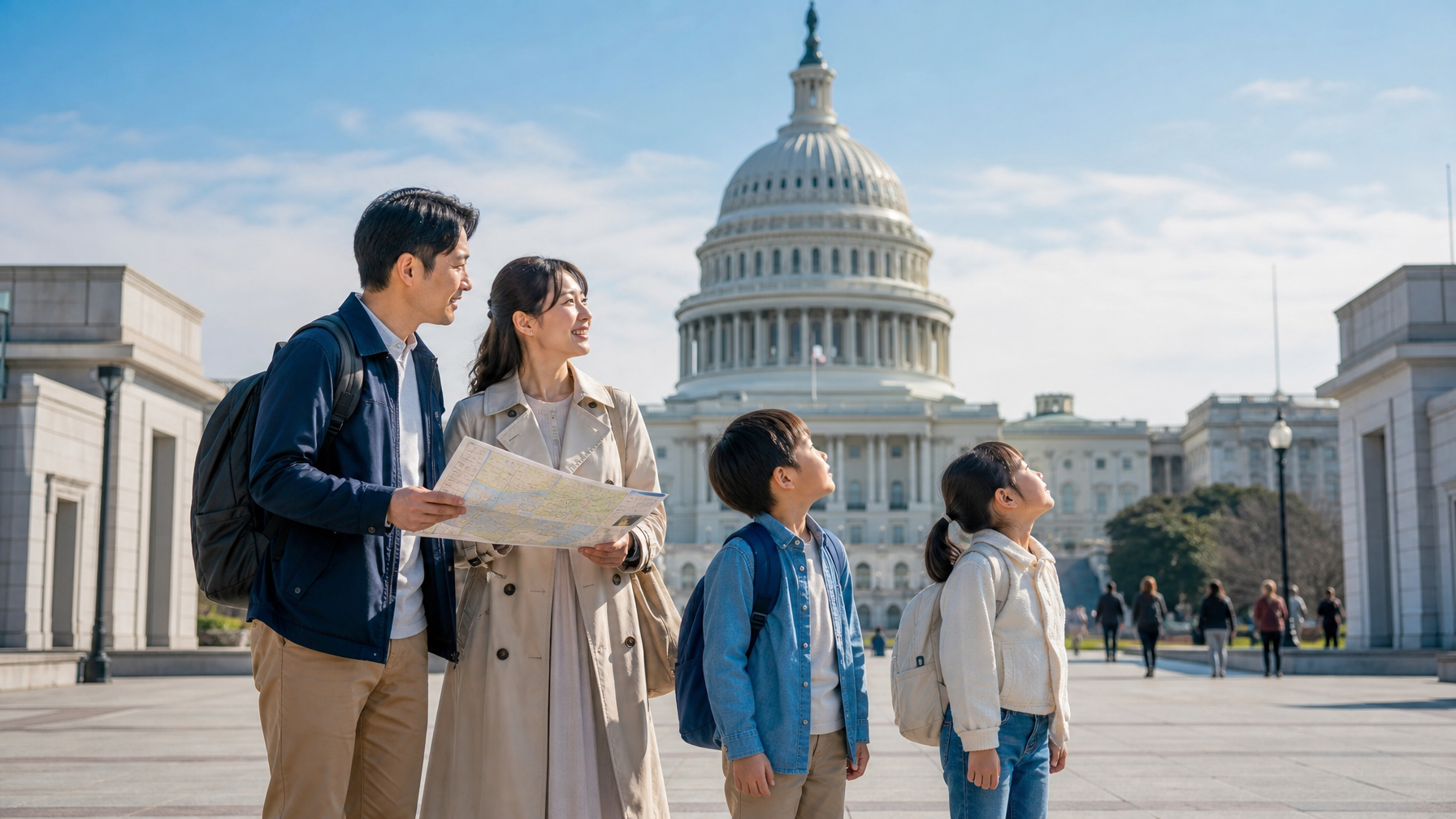 家族はどう連邦議会議事堂、ホワイトハウス、アメリカ議会図書館などの市民施設を訪ねる?
